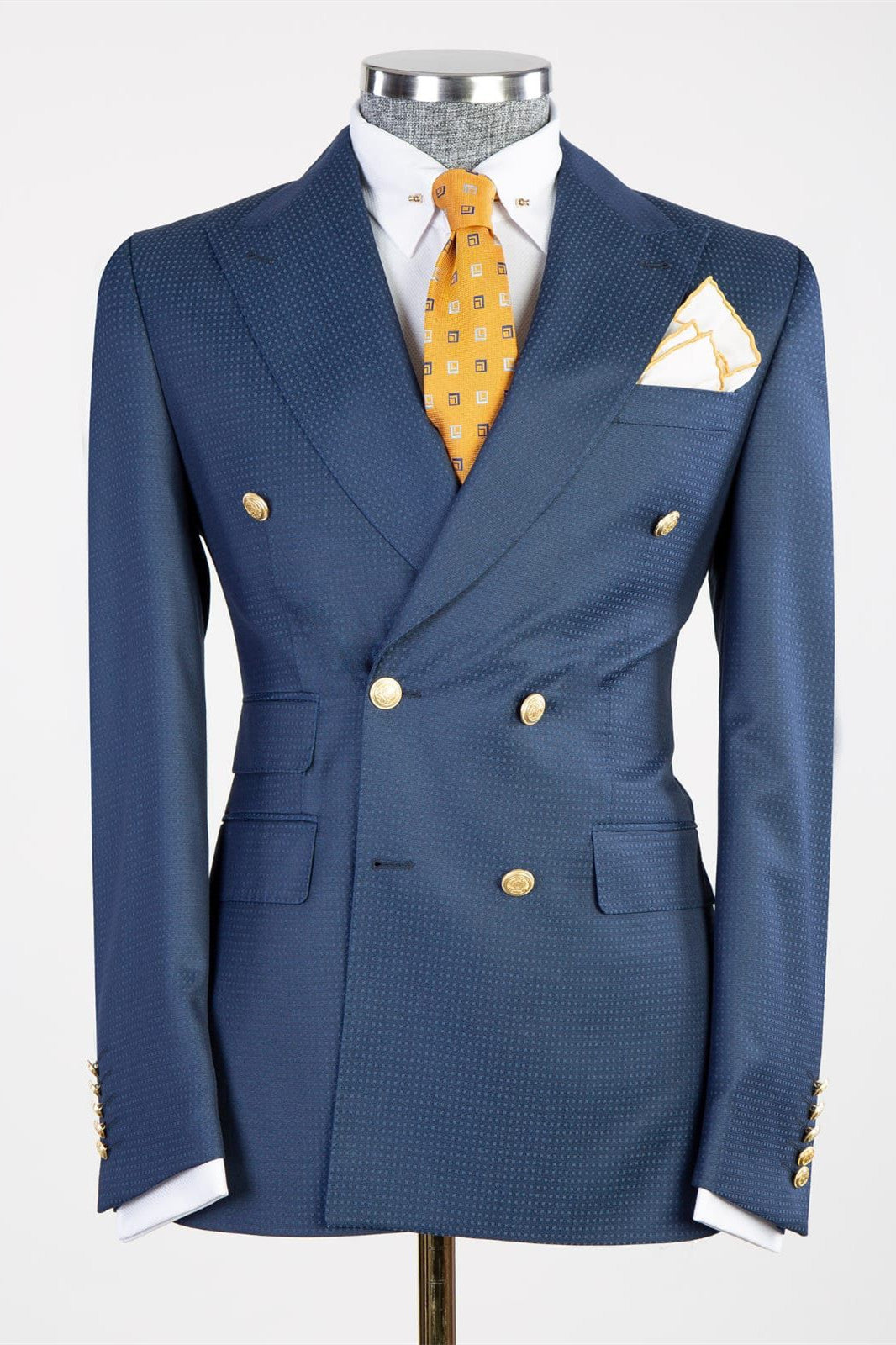 Peaked Lapel Double Breasted Bespoke Men Navy Business Suits