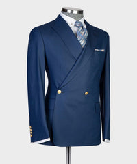 Navy Peaked Lapel Double Breasted Two Pieces Men Suits
