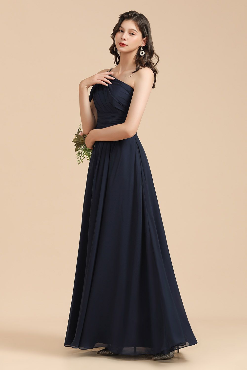 one shoulder black bridesmaid dress Simple One Shoulder A-Line Long Bridesmaid Dress