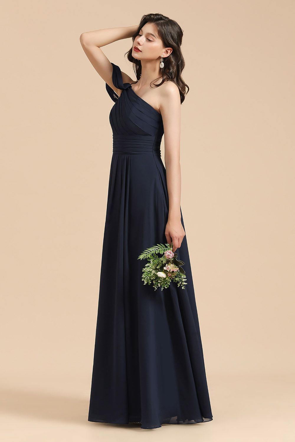 New Arrival Black One Shoulder A-line Long Bridesmaid Dress-27dress