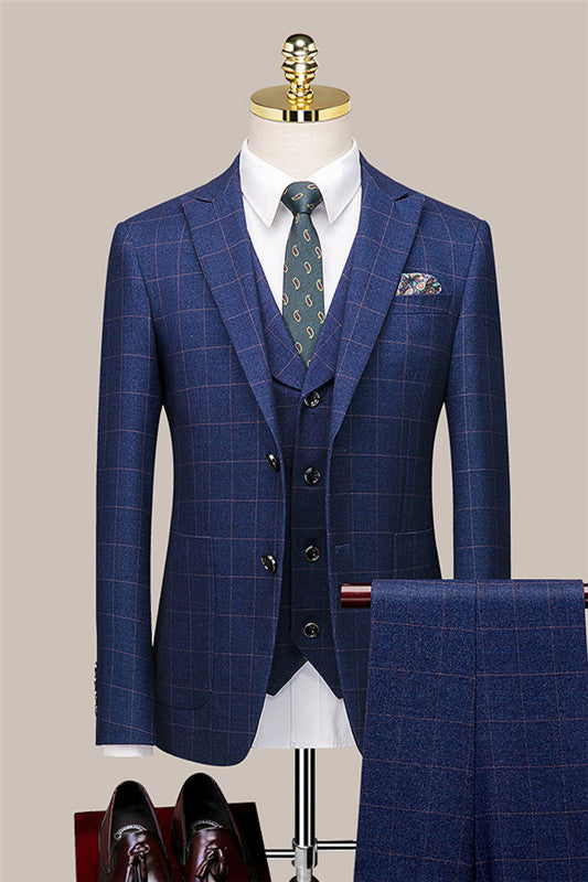 New Arrival Plaid Close Fitting Blue Business Suits