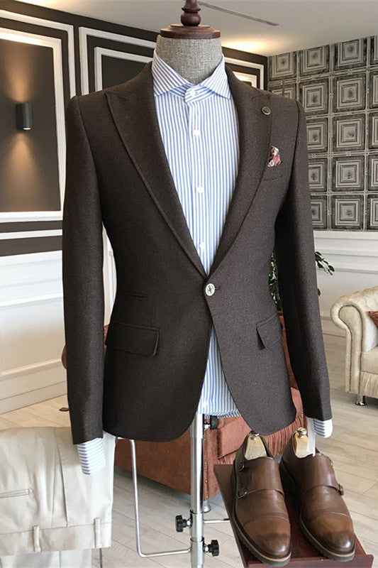 New Arrival Peaked Lapel Men Brown Prom Suits