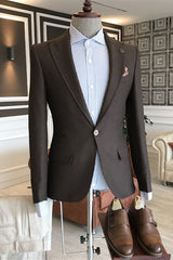 New Arrival Peaked Lapel Men Brown Prom Suits