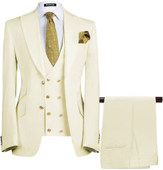 New Arrival Three Pieces Peaked Lapel Cream Prom Suits For Men