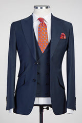 New Arrival Dark Blue Peaked Lapel 3-Pieces Business Men Suits