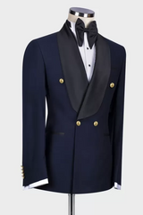 New Arrival Shawl Lapel Double Breasted Dark Navy Wedding Suits