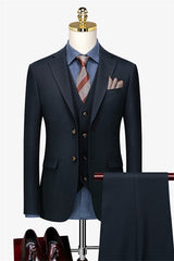 New Arrival Dark Navy Three Pieces Notched Lapel Business Suit