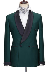 New Arrival Deep Green Wedding Suits With Black Shawl Lapel
