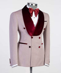 New Arrival Double Breasted Fashion Prom Suits With Burgundy Shawl Lapel