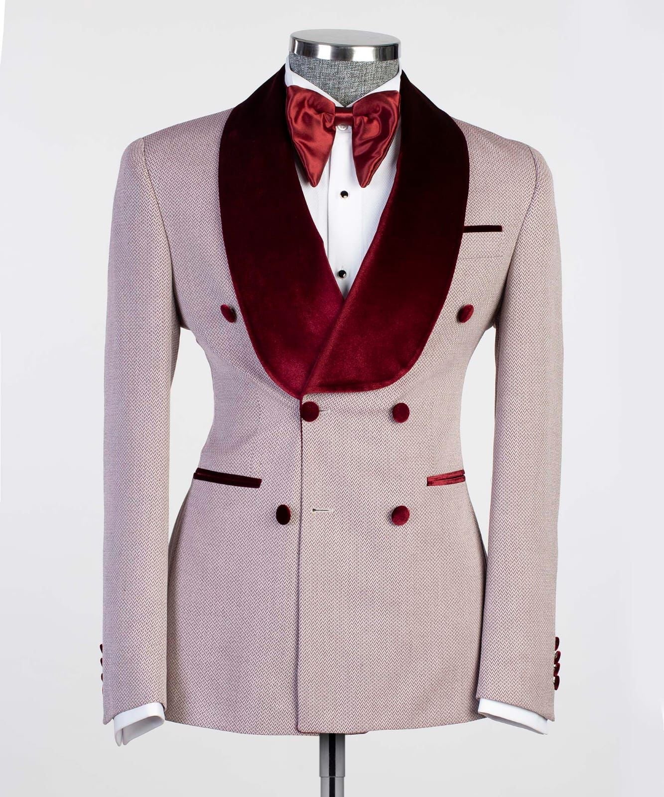 New Arrival Double Breasted Fashion Prom Suits With Burgundy Shawl Lapel