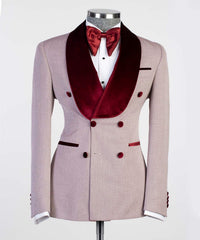 New Arrival Double Breasted Fashion Prom Suits With Burgundy Shawl Lapel