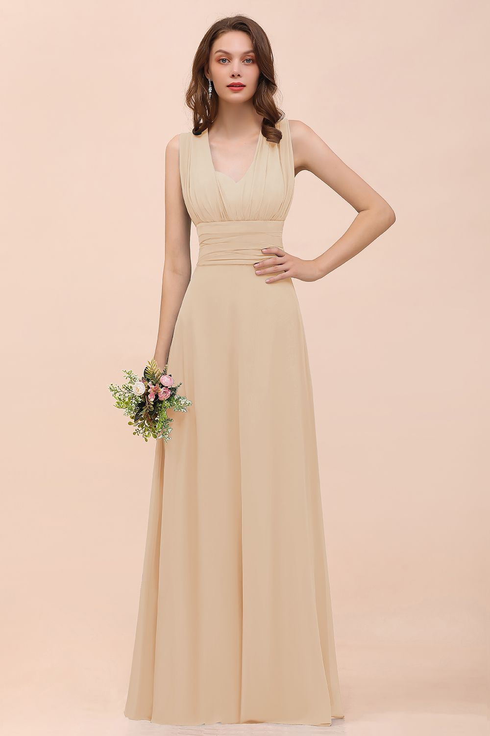 New Arrival Dusty Blue Ruched Long Convertible Bridesmaid Dresses-27dress