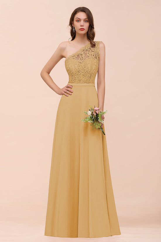 Load image into Gallery viewer, New Arrival Dusty Rose One Shoulder Lace Long Bridesmaid Dress-27dress
