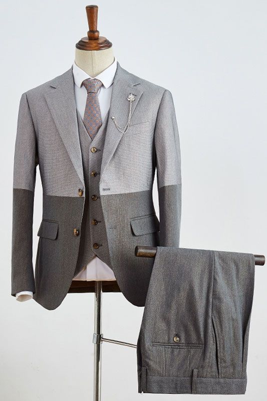 New Arrival Gray 3 Pieces Notched Lapel Slim Fit Business Suit