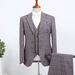New Arrival Gray Plaid 3 Pieces Slim Fit Tailored Suit For Business