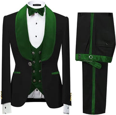 New Arrival Shawl Lapel Three Pieces Velvet Green Wedding Suits