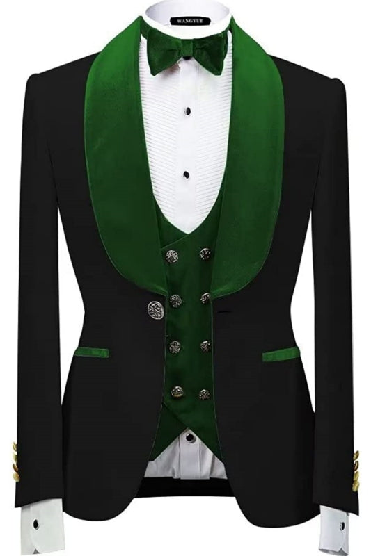 New Arrival Shawl Lapel Three Pieces Velvet Green Wedding Suits