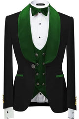New Arrival Shawl Lapel Three Pieces Velvet Green Wedding Suits