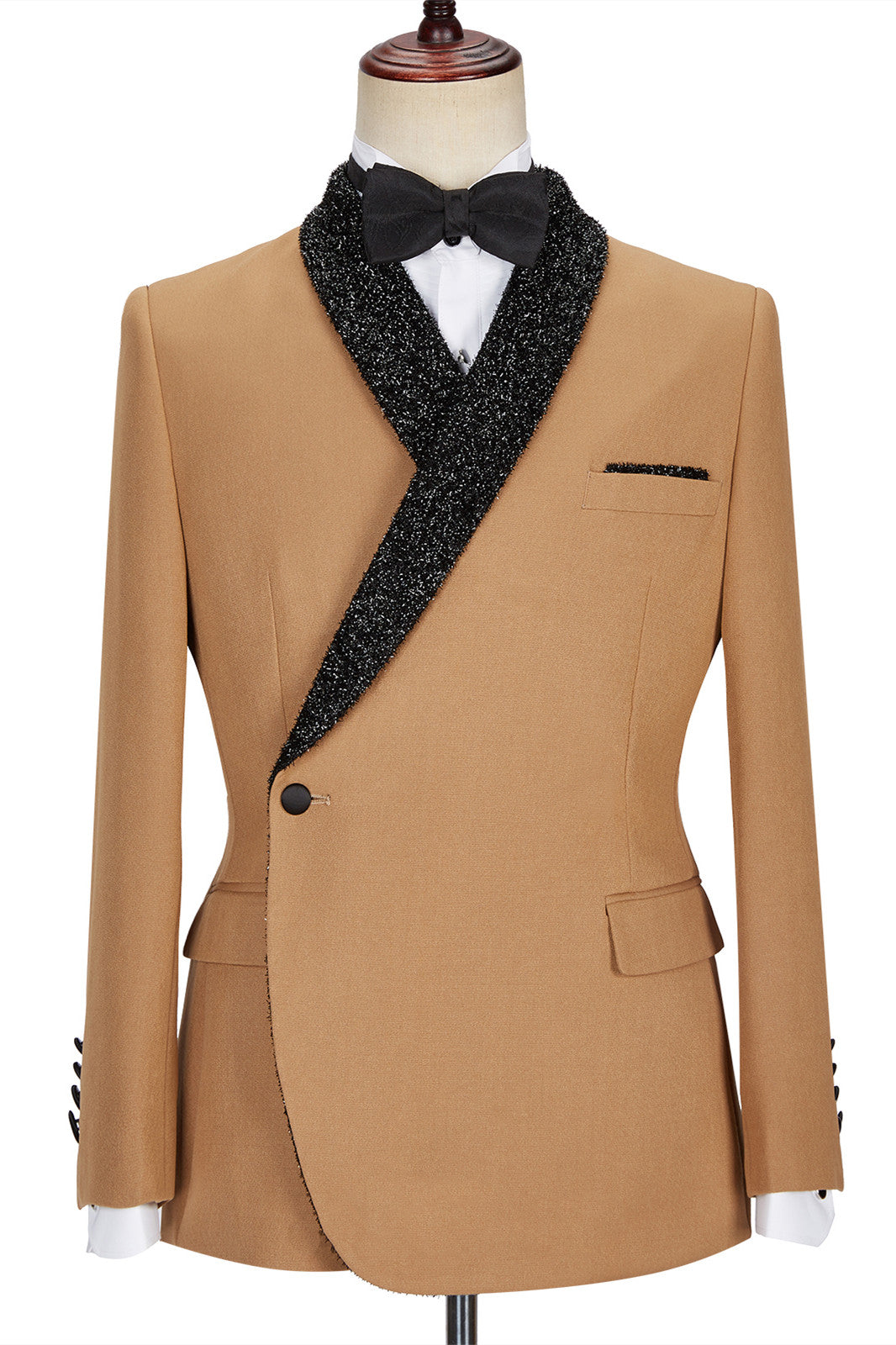 New Arrival Khaki Sparkle Shawl Lapel One Button Men Suits