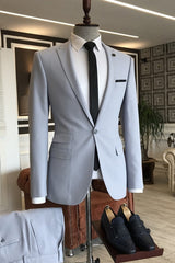 New Arrival Light Peaked Lapel Blue Prom Suits For Men