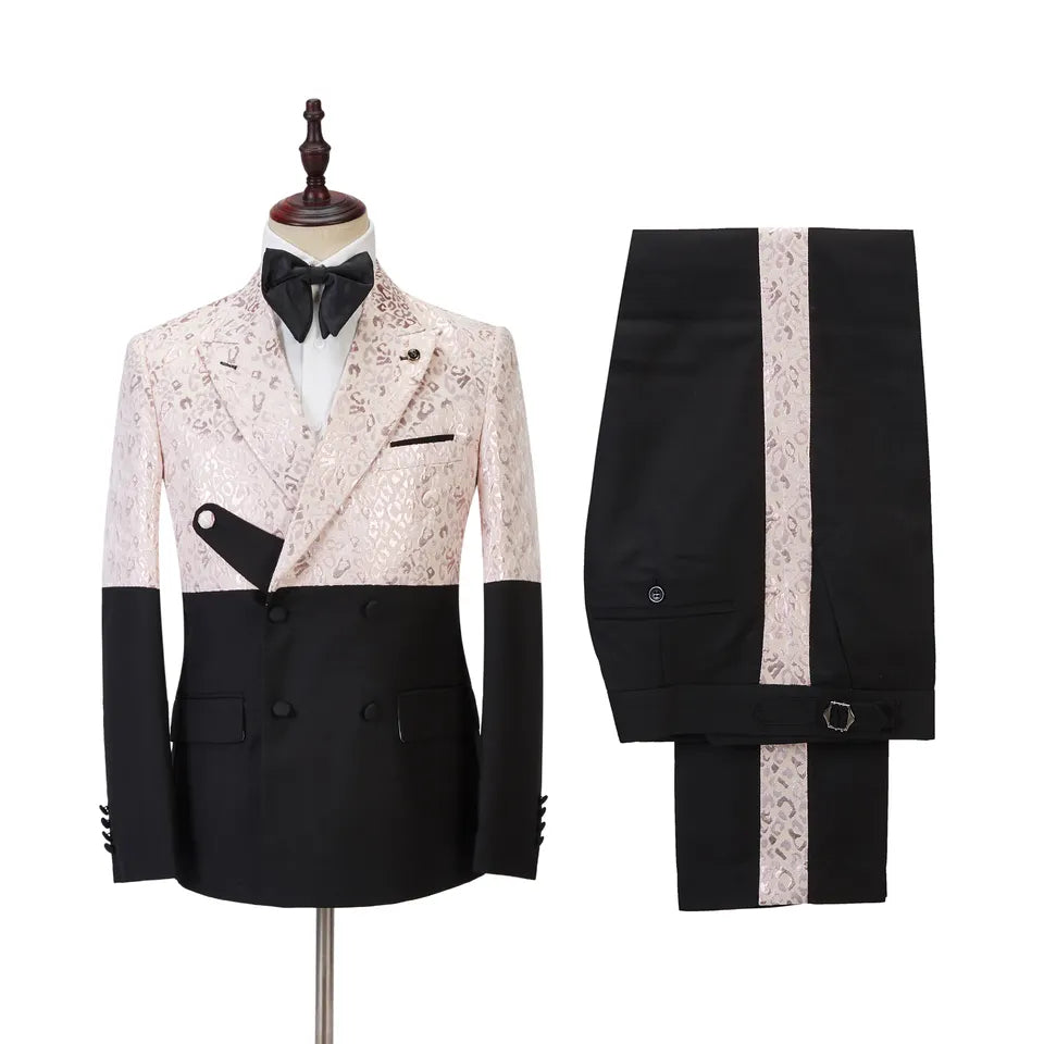 New Arrival Light Jacquard Peaked Lapel Double Breasted Pink Prom Suits