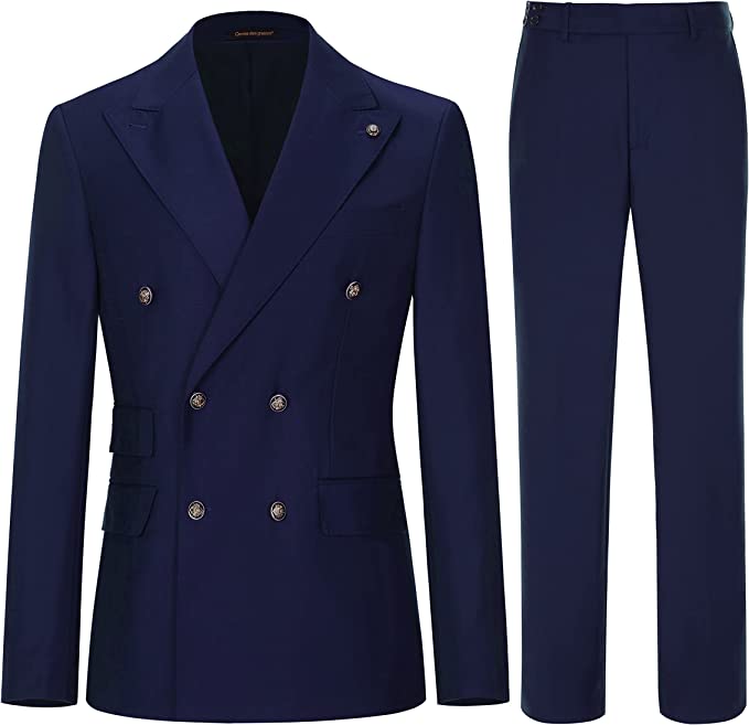New Arrival Peaked Lapel Double Breasted Navy Blue Business Suits