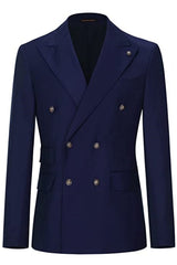 New Arrival Peaked Lapel Double Breasted Navy Blue Business Suits