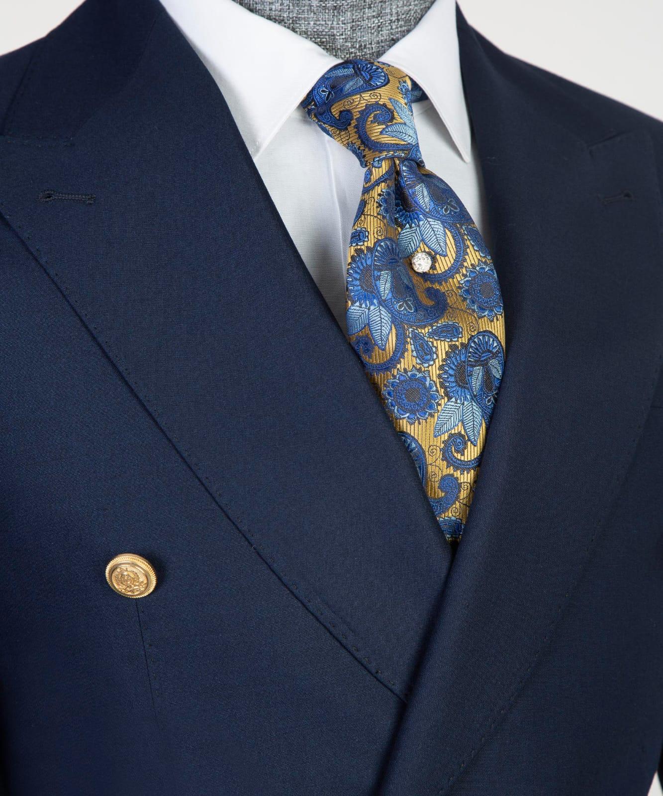 New Arrival Navy Double Breasted Slim Fit Bespoke Prom Men Suits