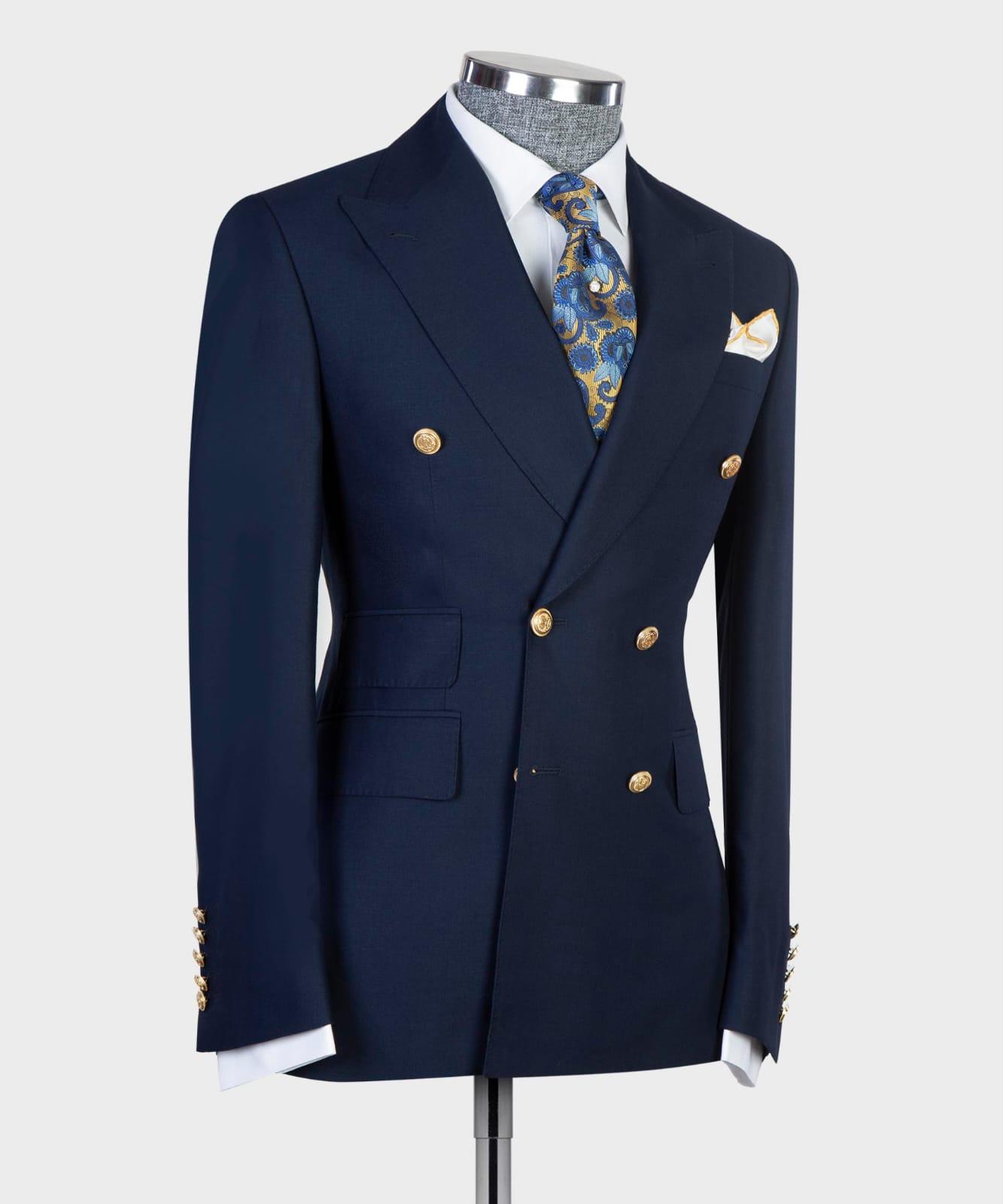 New Arrival Navy Double Breasted Slim Fit Bespoke Prom Men Suits