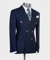 New Arrival Navy Double Breasted Slim Fit Bespoke Prom Men Suits