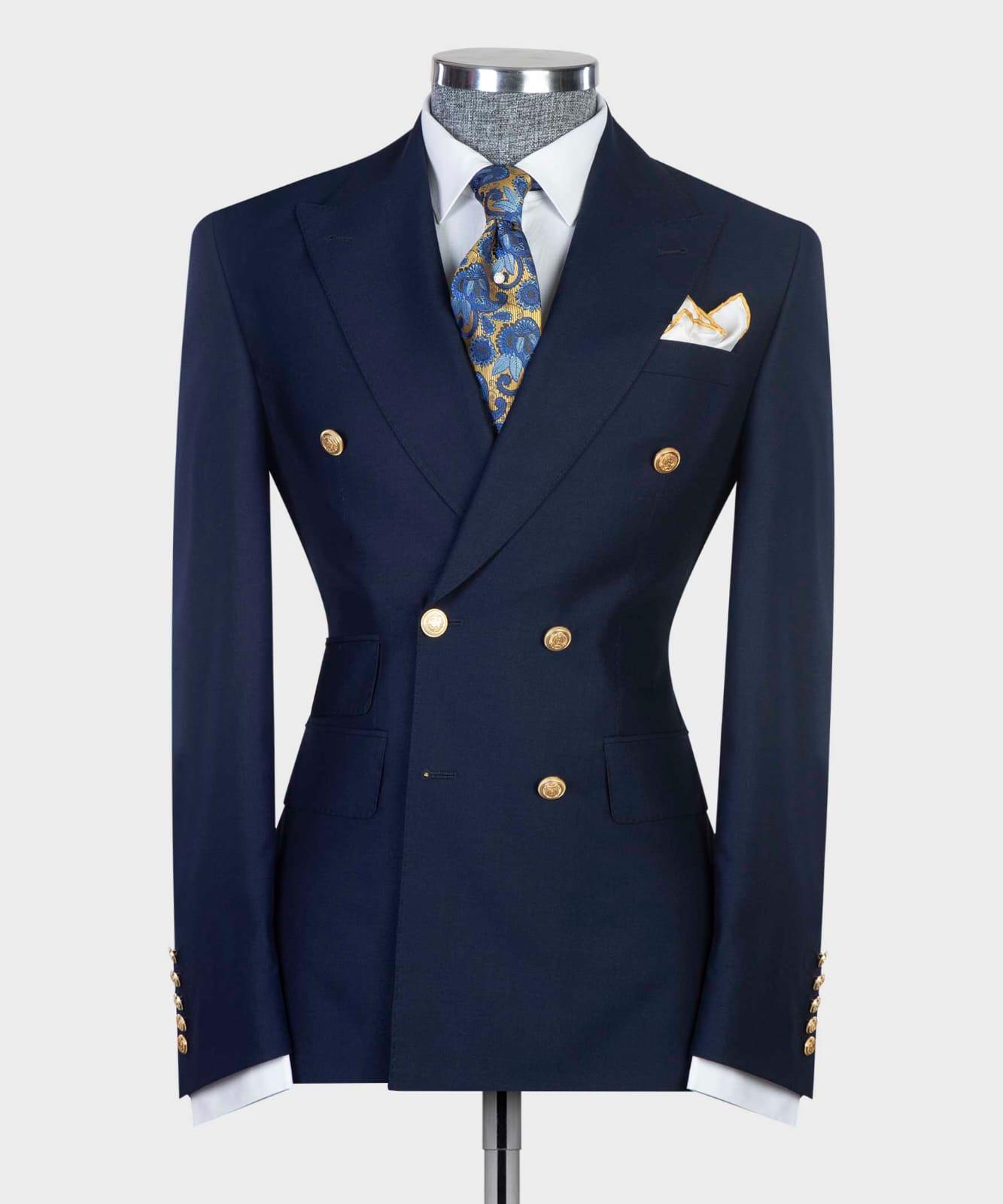 New Arrival Navy Double Breasted Slim Fit Bespoke Prom Men Suits