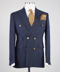 New Arrival Navy Peaked Lapel Double Breasted Business Men Suits