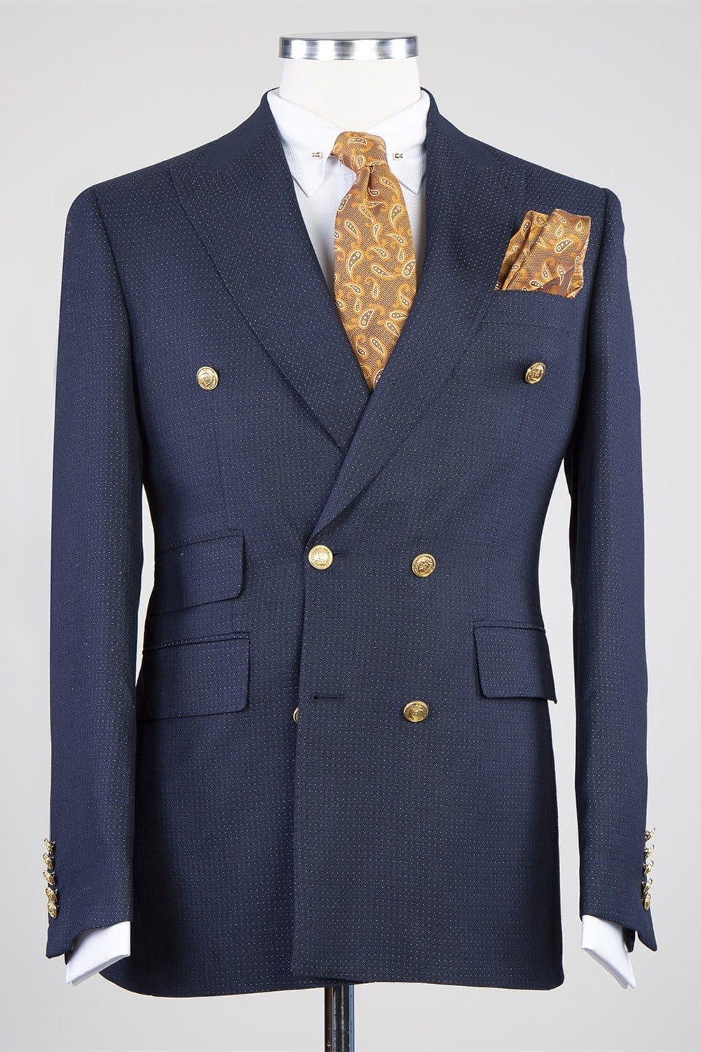 New Arrival Navy Peaked Lapel Double Breasted Business Men Suits