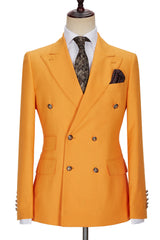 New Arrival Orange Double Breasted Peaked Lapel Men Suits