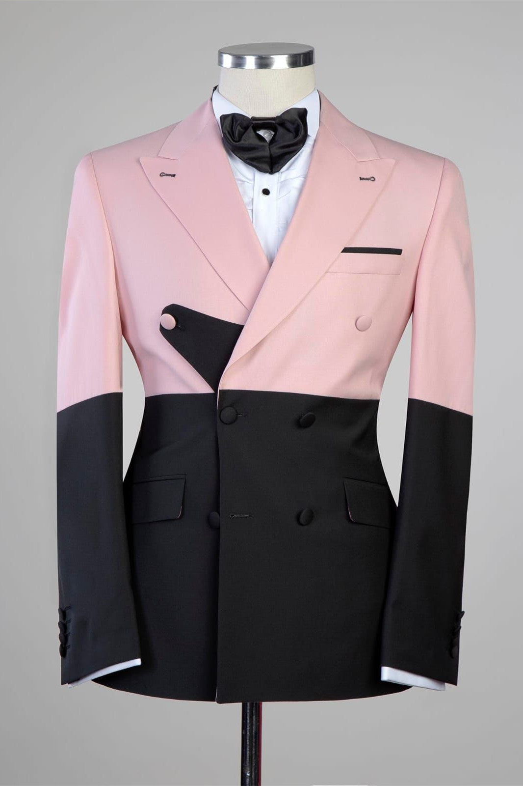 New Arrival Pink And Black Double Breasted Peaked Lapel Prom Men Suits