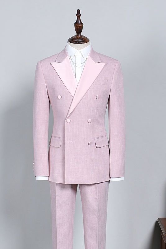 New Arrival Pink Peaked Lapel Double Breasted Custom Prom Suit