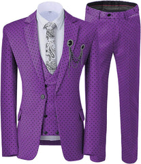 New Arrival Notched Lapel Three Pieces Dot Purple Prom Suits For Men