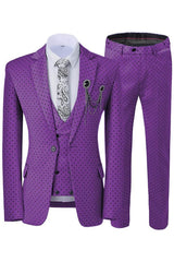 New Arrival Notched Lapel Three Pieces Dot Purple Prom Suits For Men