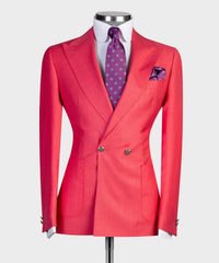 New Arrival Red Fashion Double Breasted Peaked Lapel Prom Men Suits