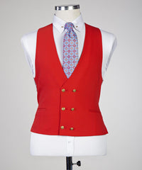 New Arrival Peaked Lapel Three Pieces Fashion Red Prom Suits