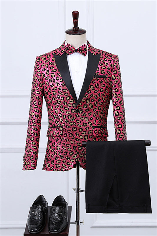 New Arrival Peaked Lapel Two Pieces Jacquard Red Prom Suits