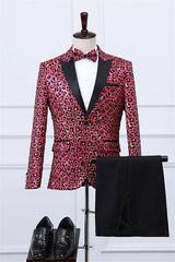 New Arrival Peaked Lapel Two Pieces Jacquard Red Prom Suits