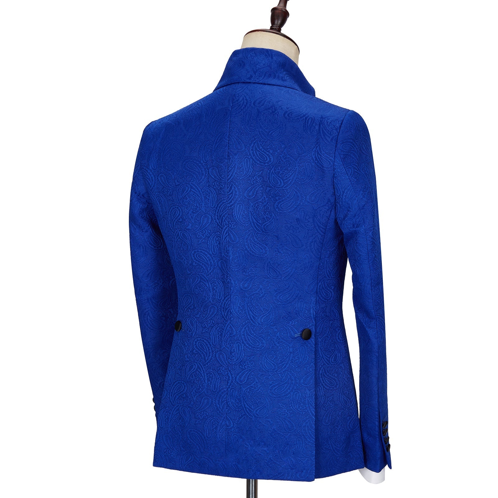 New Arrival Royal Jacquard Blue Wedding Suits with Black Lapel