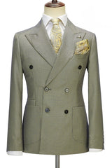 New Arrival Sage Plaid Peaked Lapel Double Breasted Prom Suits