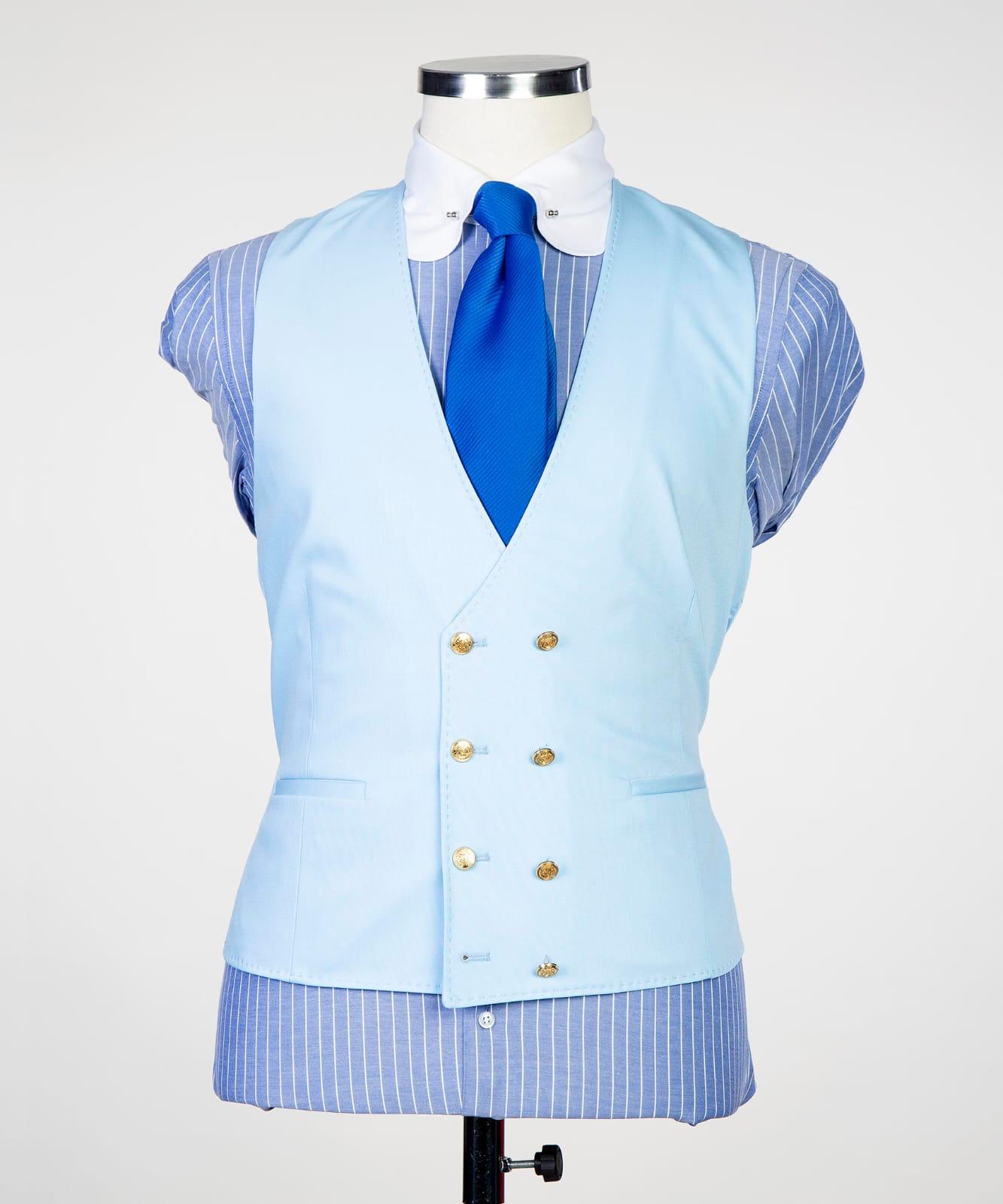 New Arrival Sky Three Pieces Peaked Lapel Slim Fit Men Blue Business Suits