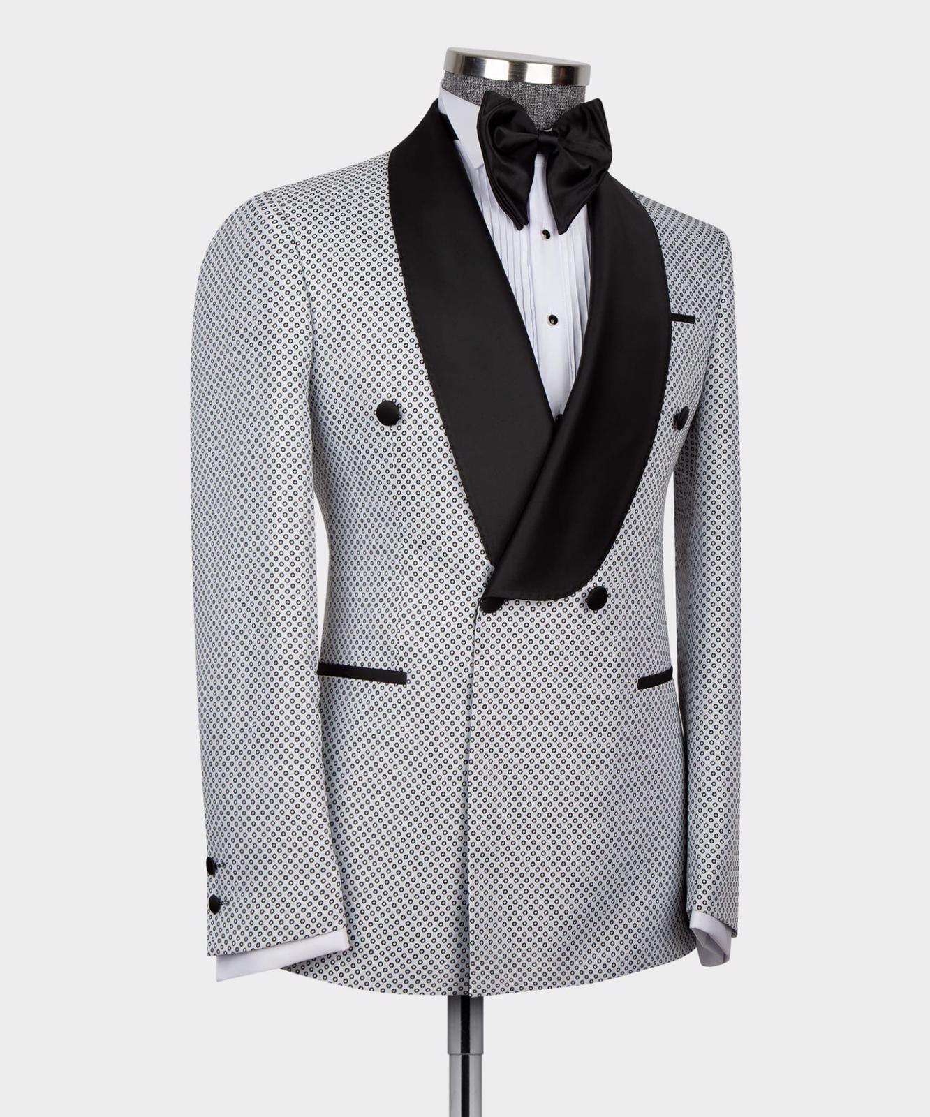New Arrival White Double Breasted Slim Fit Shawl Lapel Men Suits