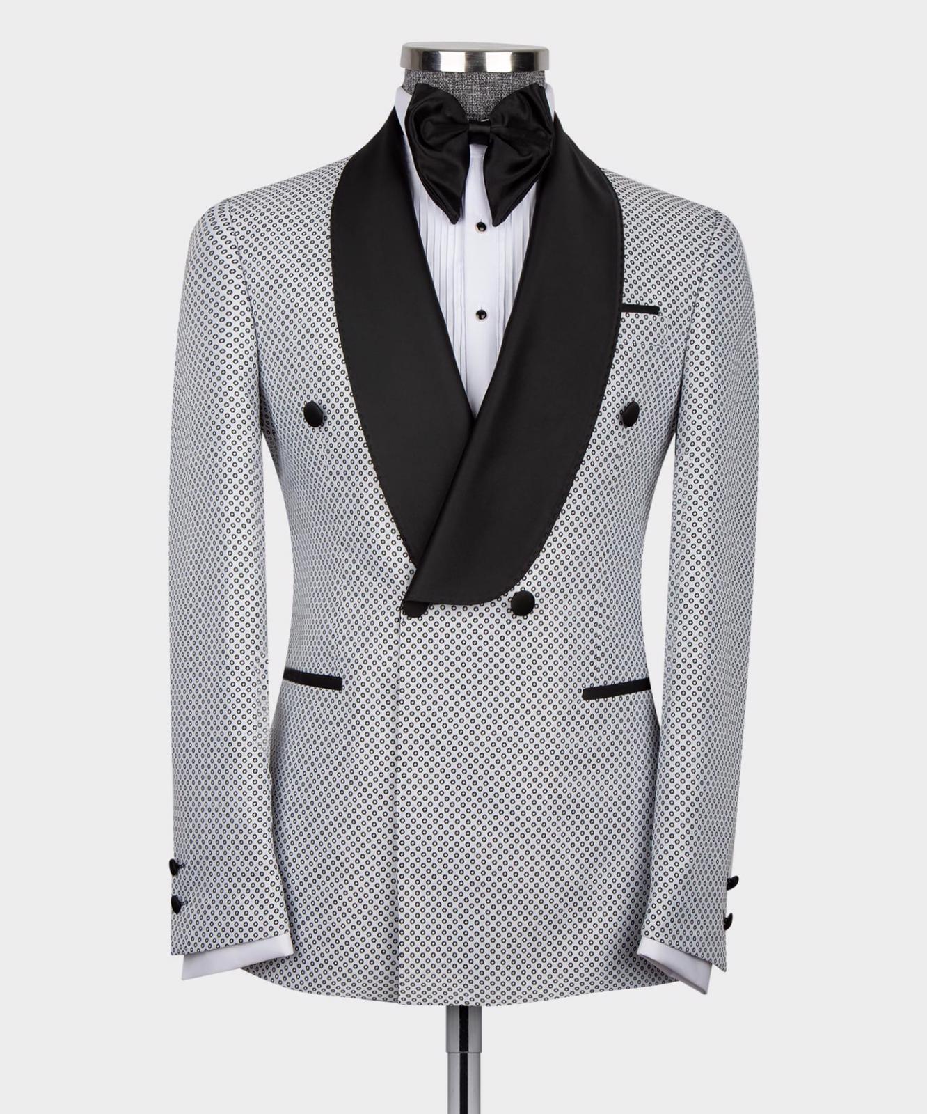 New Arrival White Double Breasted Slim Fit Shawl Lapel Men Suits