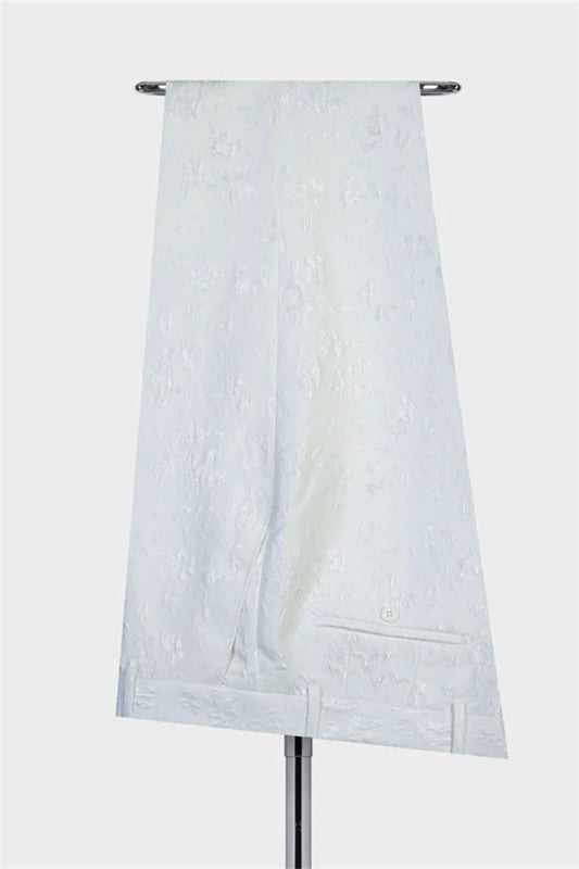 New Arrival Three Pieces White Wedding Suits With Burgundy Shawl Lapel