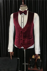 New Arrival Velvet Shawl Lapel Three Pieces White Wedding Suits