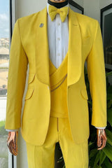 New Arrival Shawl Lapel Three Pieces Yellow Wedding Suits